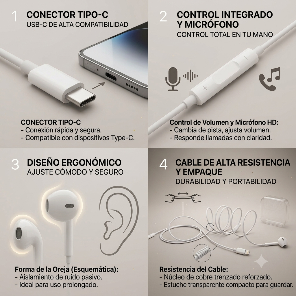Auriculares Intrauditivos Tipo C con Micrófono